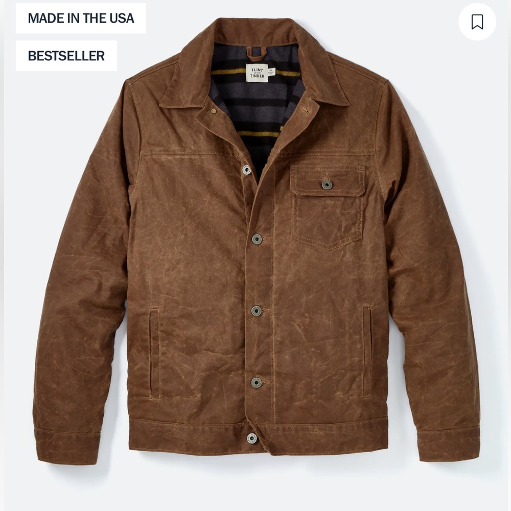 New/unworn Flint and Tinder: 
Flannel-lined Waxed Trucker Jacket in Havana